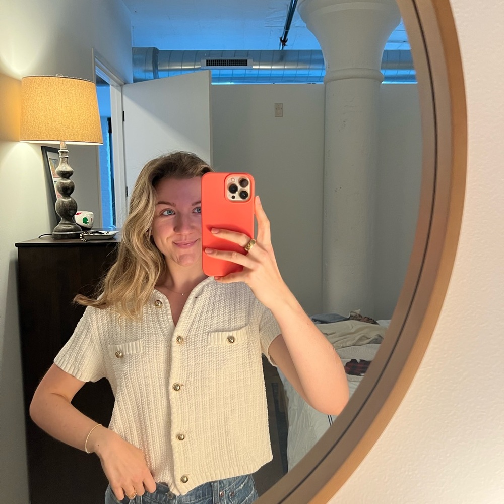 H&M Off-White Textured Button-Down Shirt